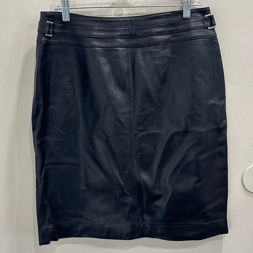 Classic Black Leather Pencil Skirt